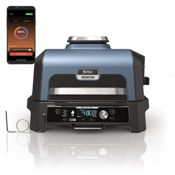 Ninja Foodi Woodfire Pro Connect XL OG901EU Elektro-Outdoor-Grill & Smoker – 7 Funktionen, WiFi-App, 1700 W